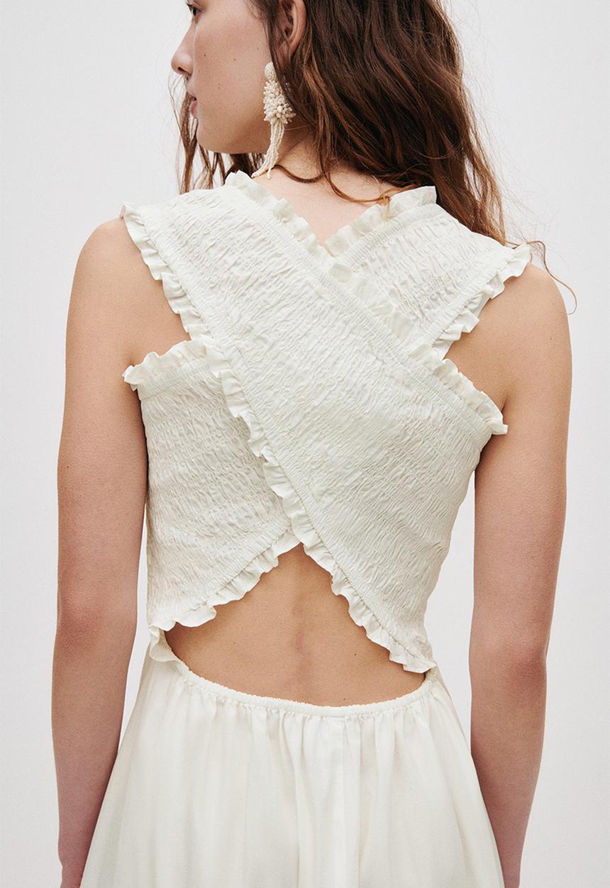 H&M - Smocked poplin dress - white