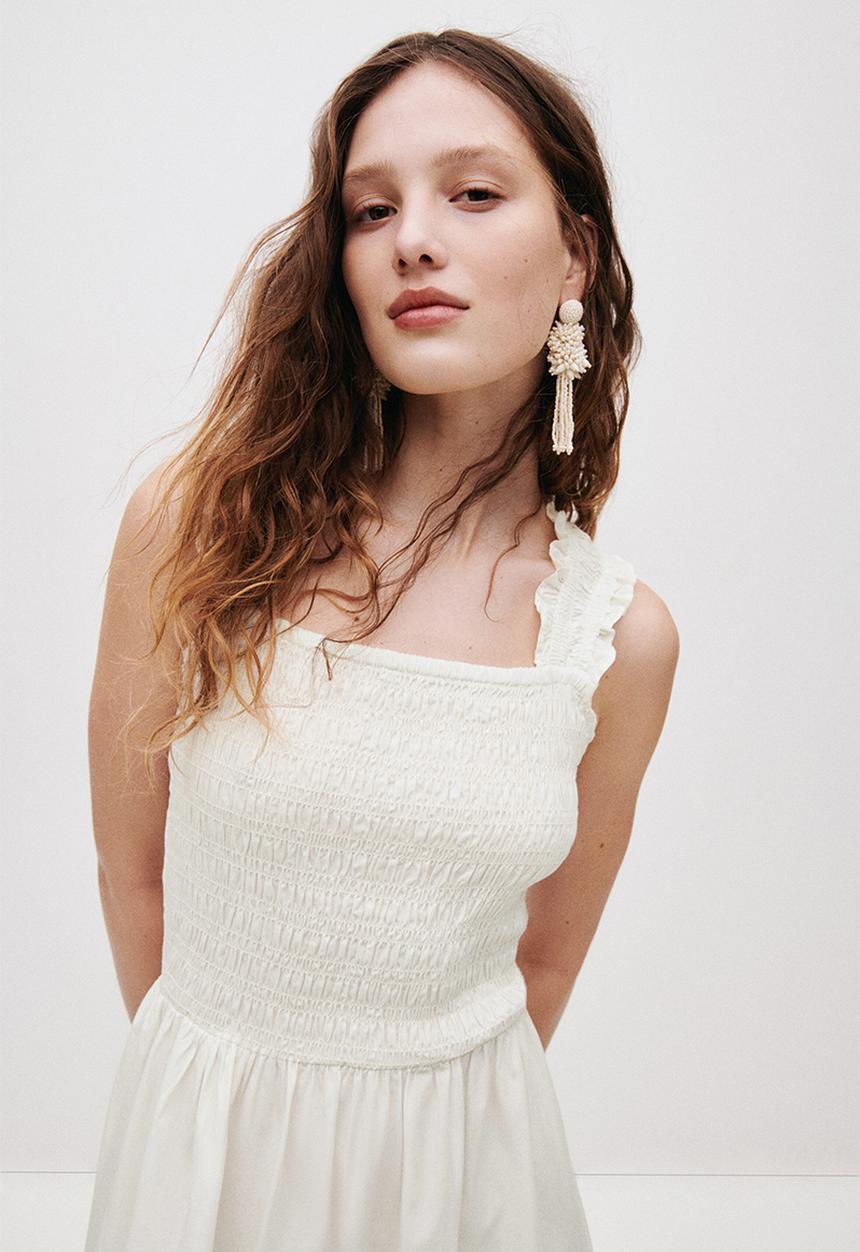 H&M - Smocked poplin dress - white