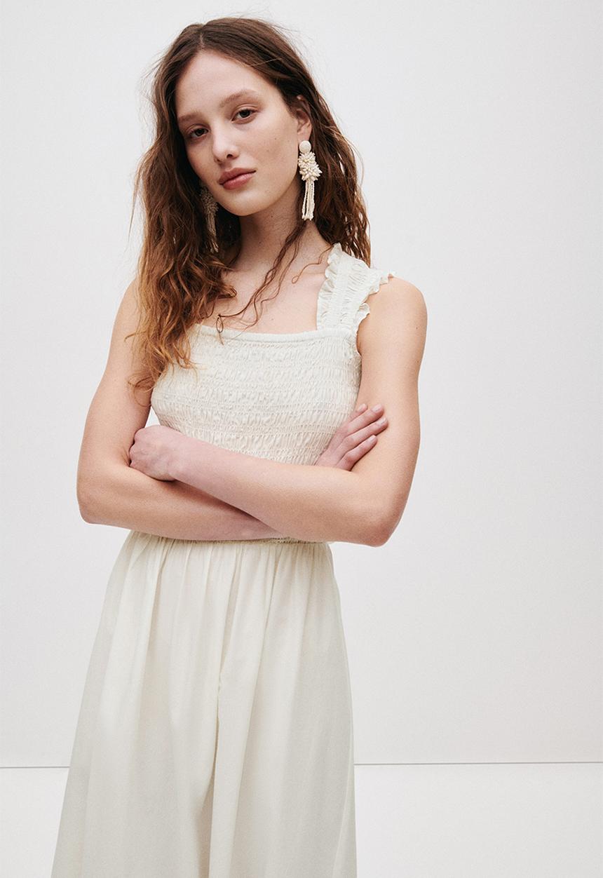 H&M - Smocked poplin dress - white