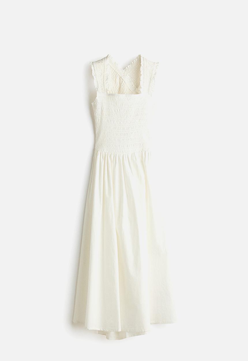 H&M - Smocked poplin dress - white