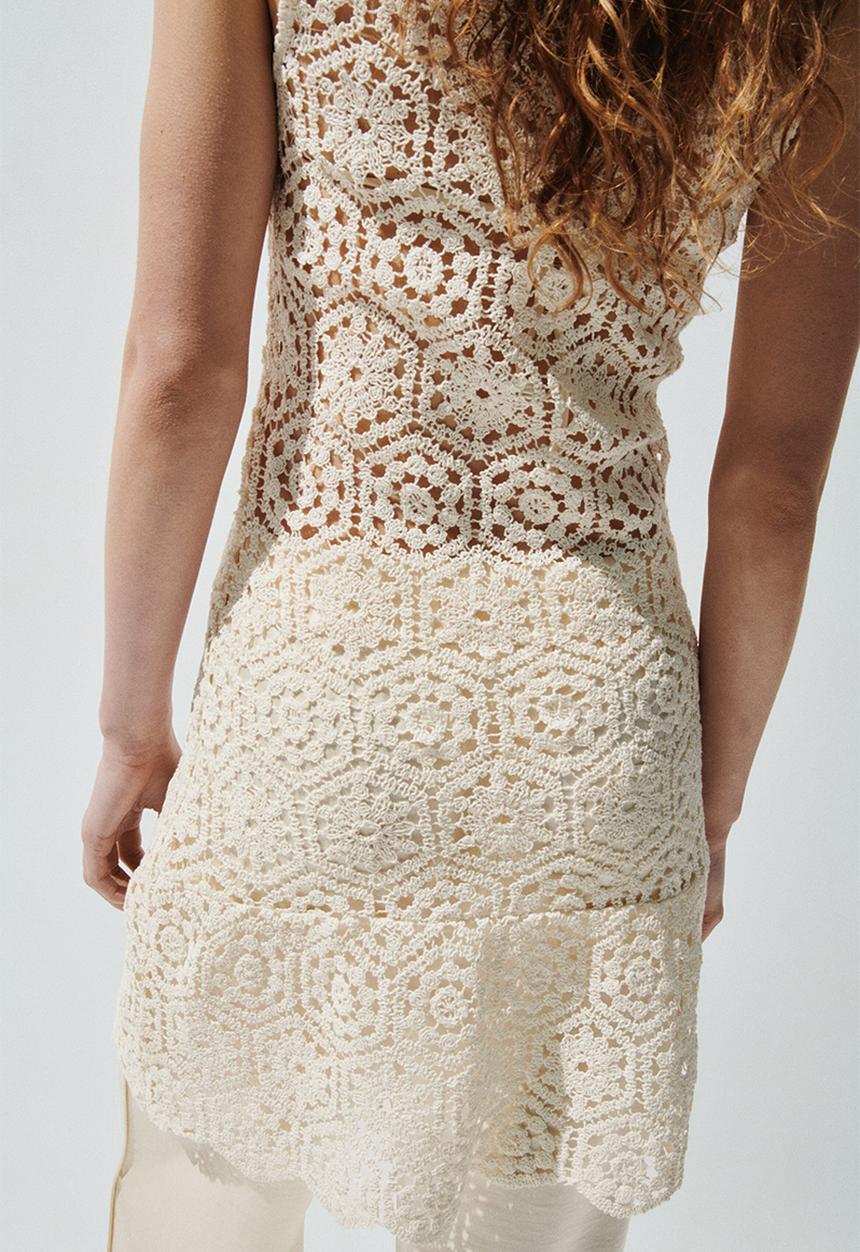 H&M - Sleeveless crochet-look dress - cream