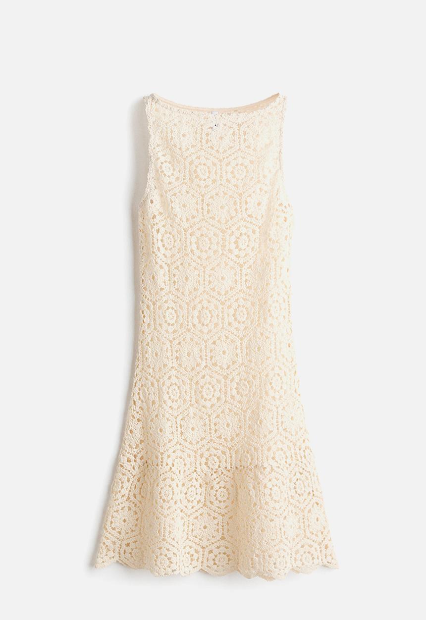 H&M - Sleeveless crochet-look dress - cream