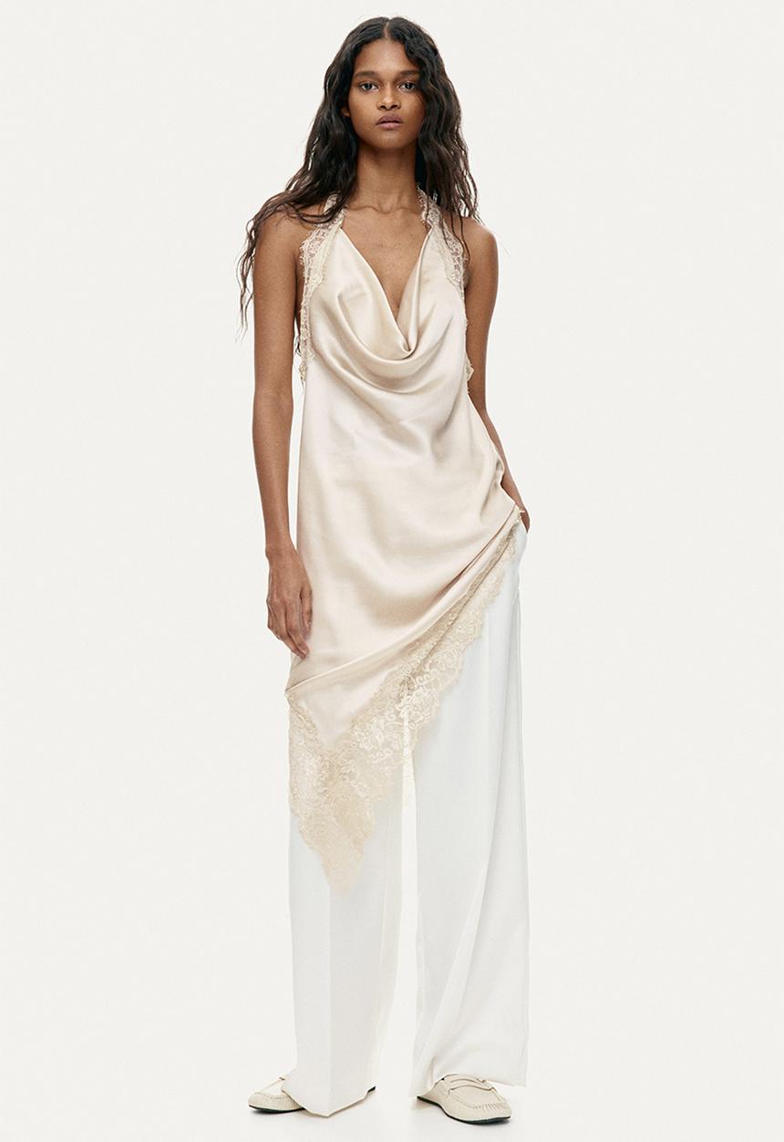 H&M - Satin halterneck dress - light beige
