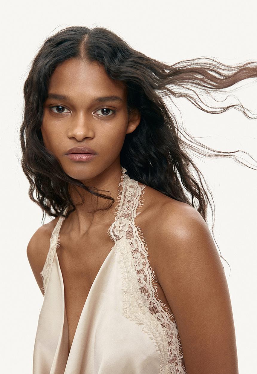 H&M - Satin halterneck dress - light beige