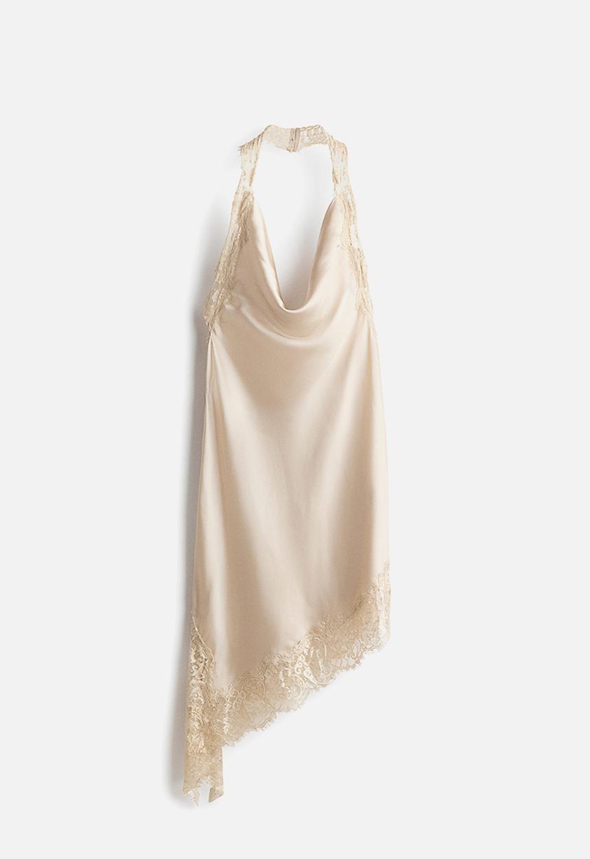 H&M - Satin halterneck dress - light beige