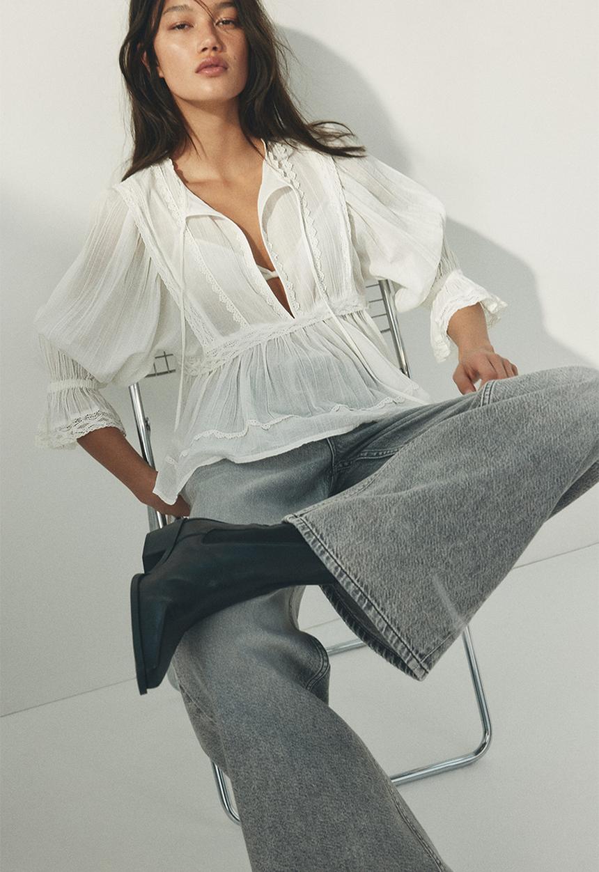 H&M - Lace-trimmed cotton blouse - white