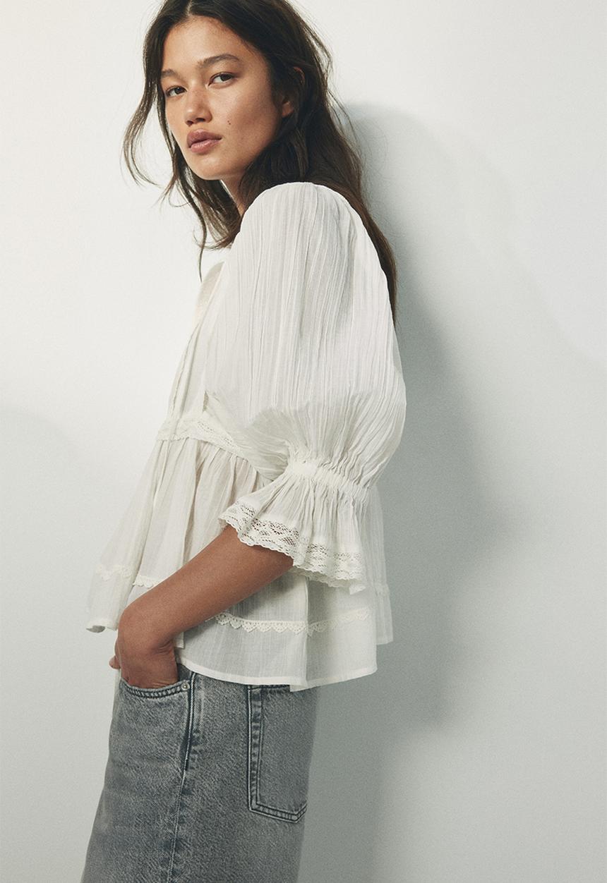 H&M - Lace-trimmed cotton blouse - white