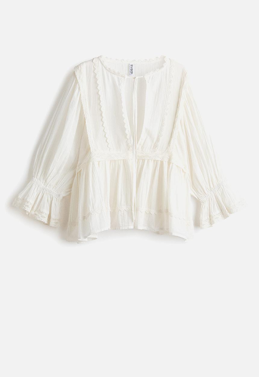 H&M - Lace-trimmed cotton blouse - white