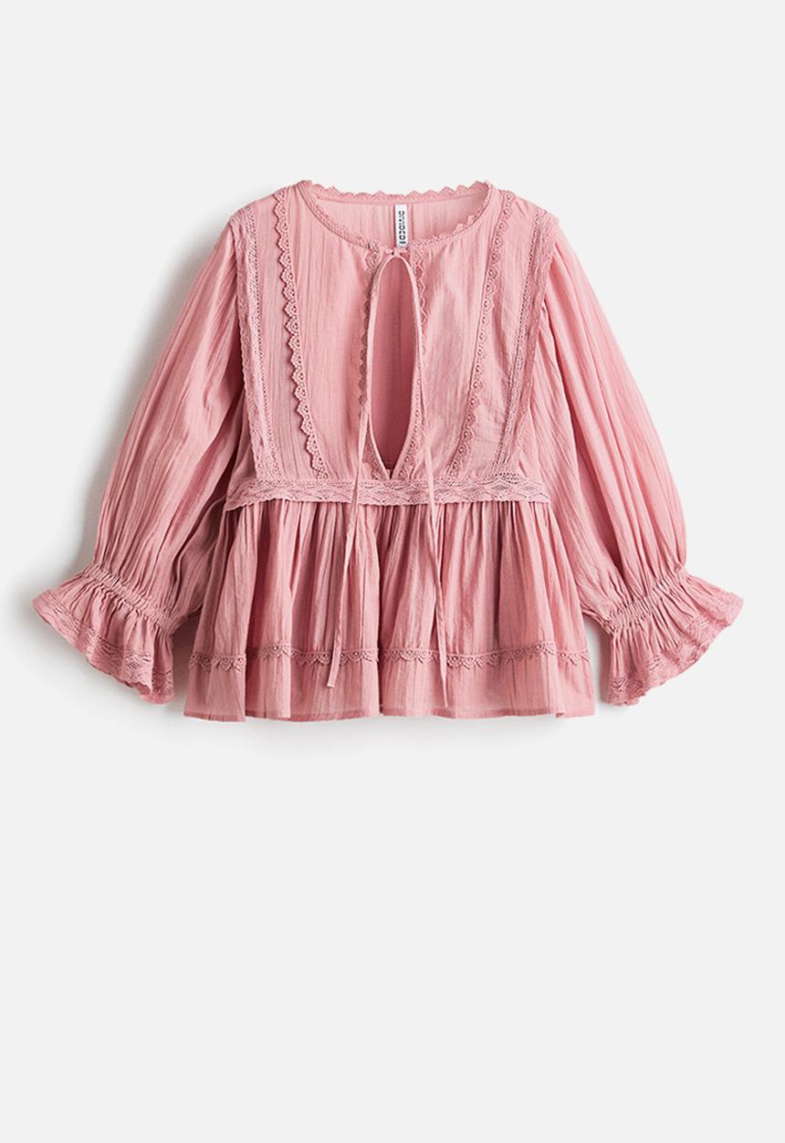 H&M - Lace-trimmed cotton blouse - pink