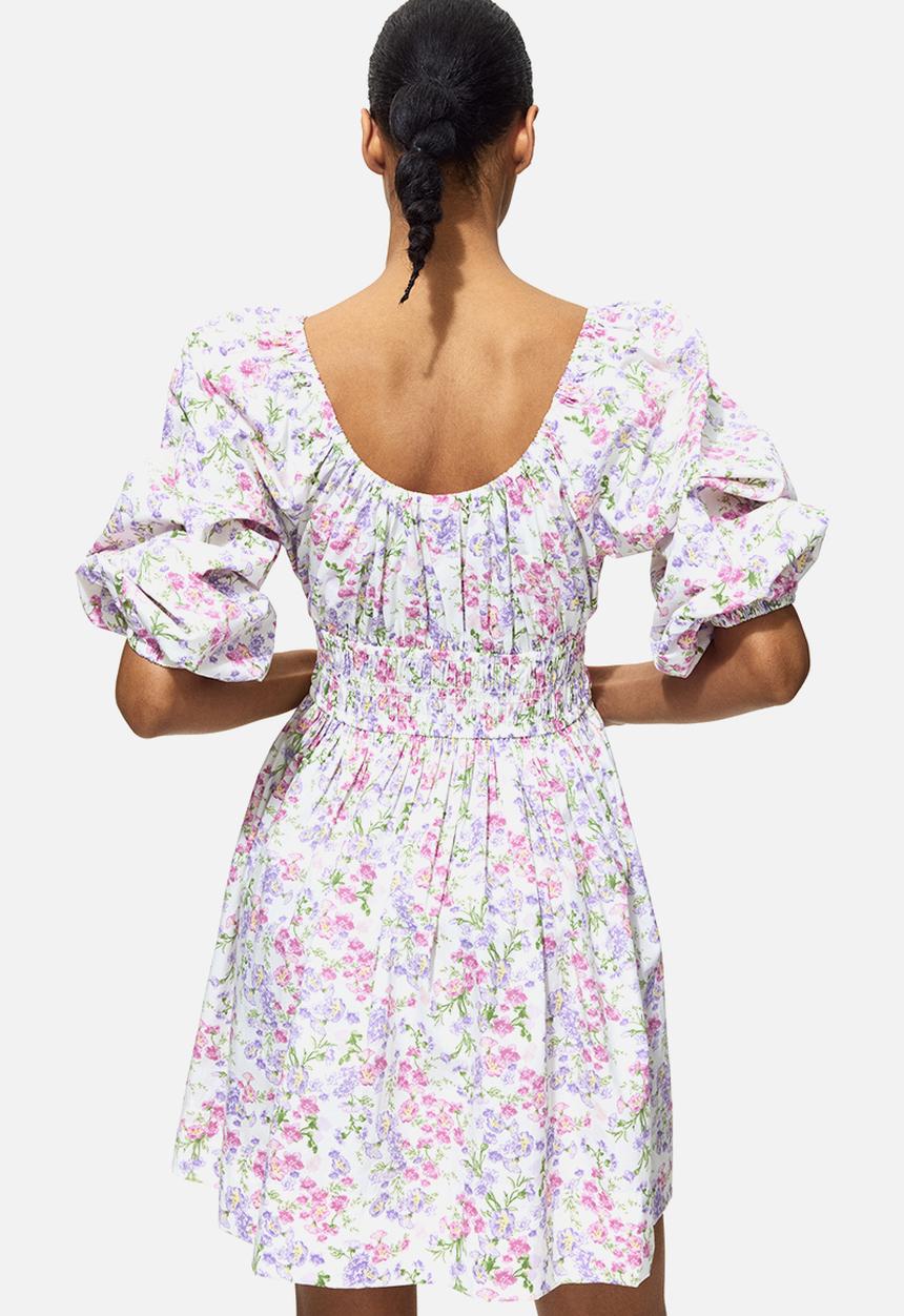 H&M - Flared-skirt cotton dress - white/floral
