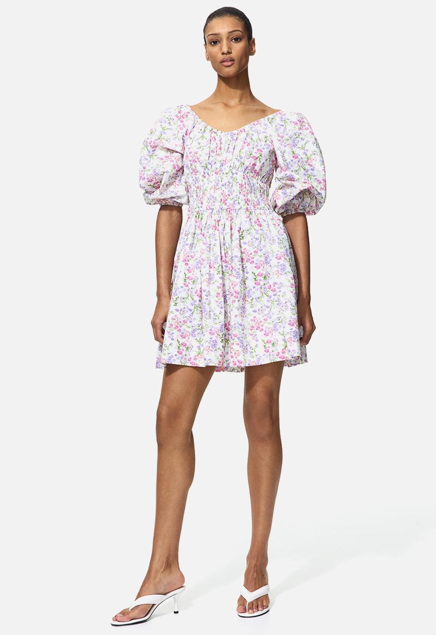 H&M - Flared-skirt cotton dress - white/floral
