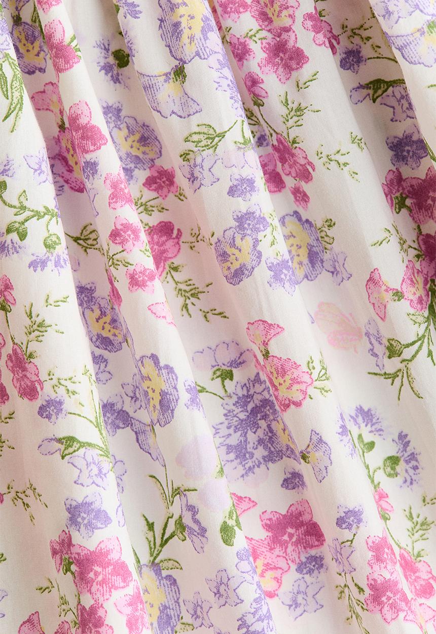 H&M - Flared-skirt cotton dress - white/floral