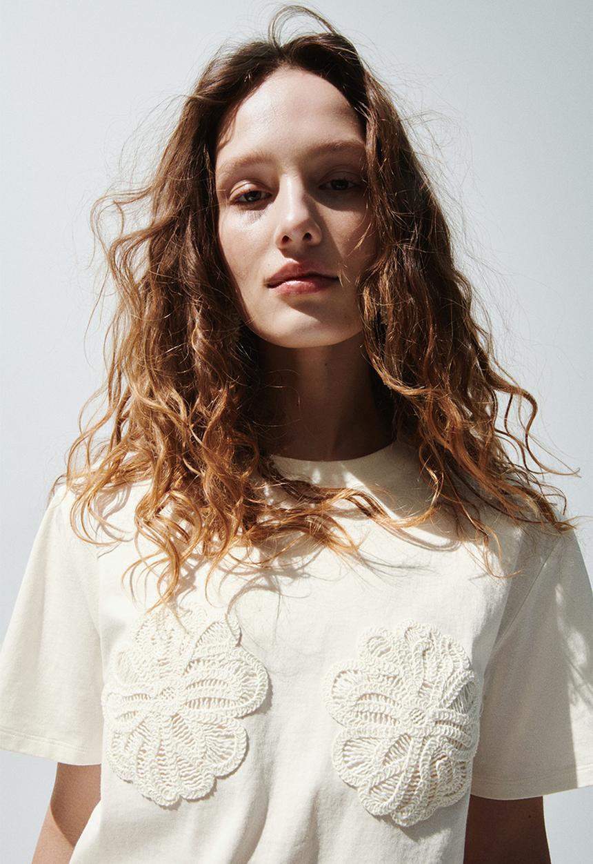 H&M - Appliquéd T-shirt - cream