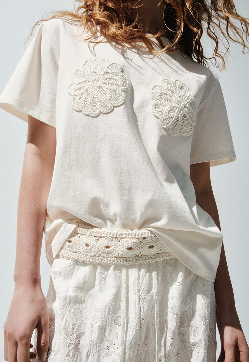 H&M - Appliquéd T-shirt - cream