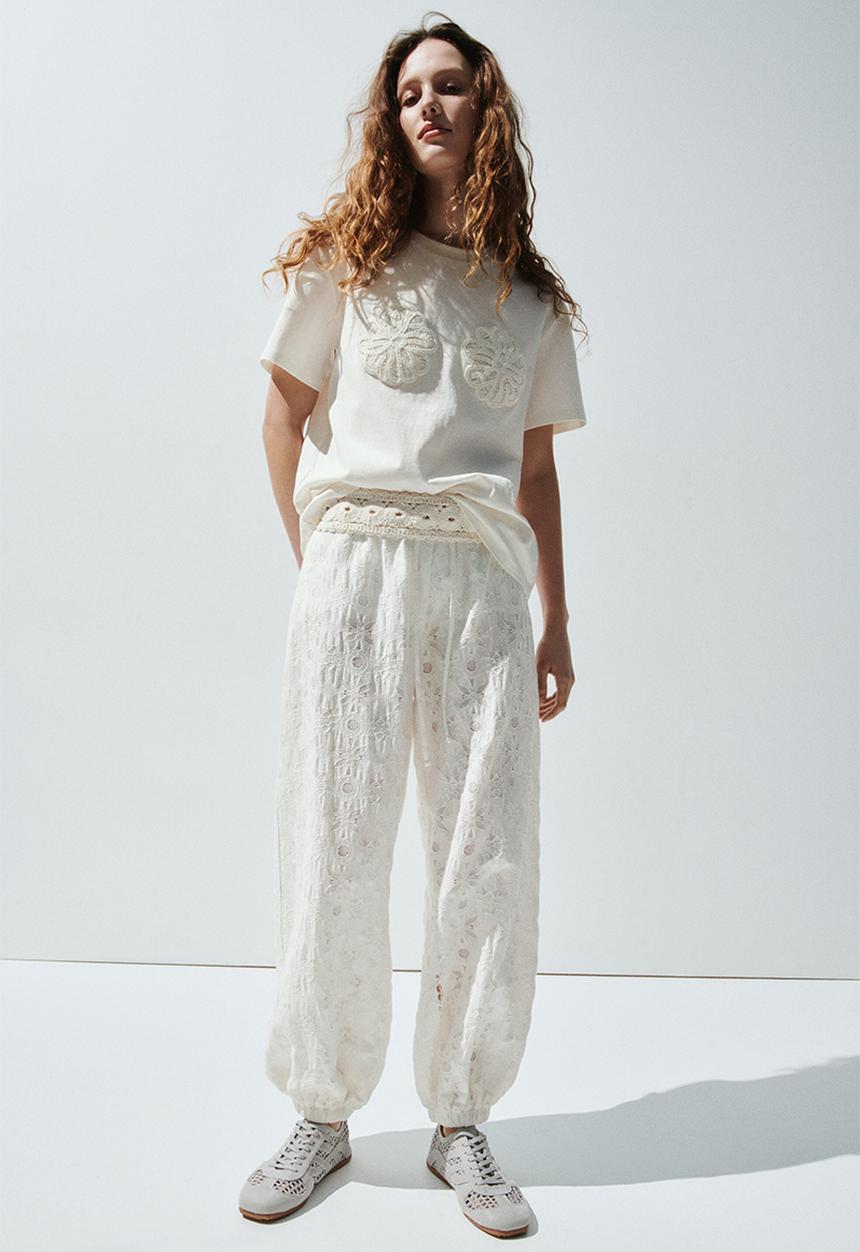 H&M - Appliquéd T-shirt - cream