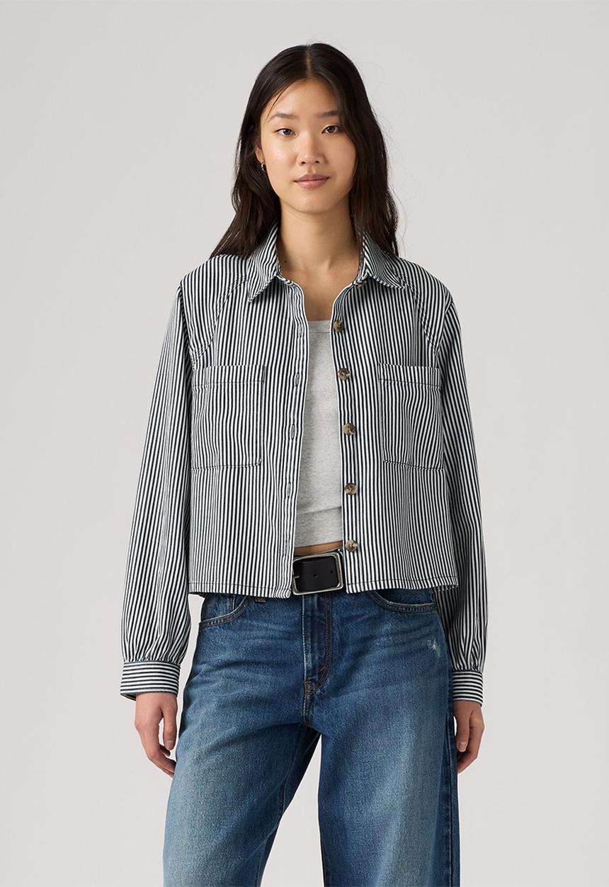Levi’s® - Tini Ls Utility Shirt -  Afia Railroad Stripe Indigo Denim - Tencel