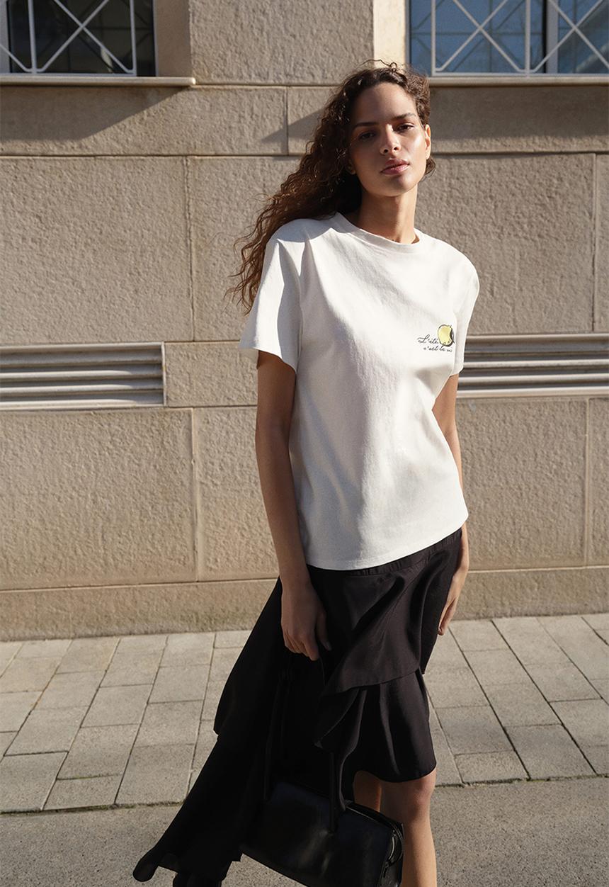 H&M - Appliquéd T-shirt - white/l'été