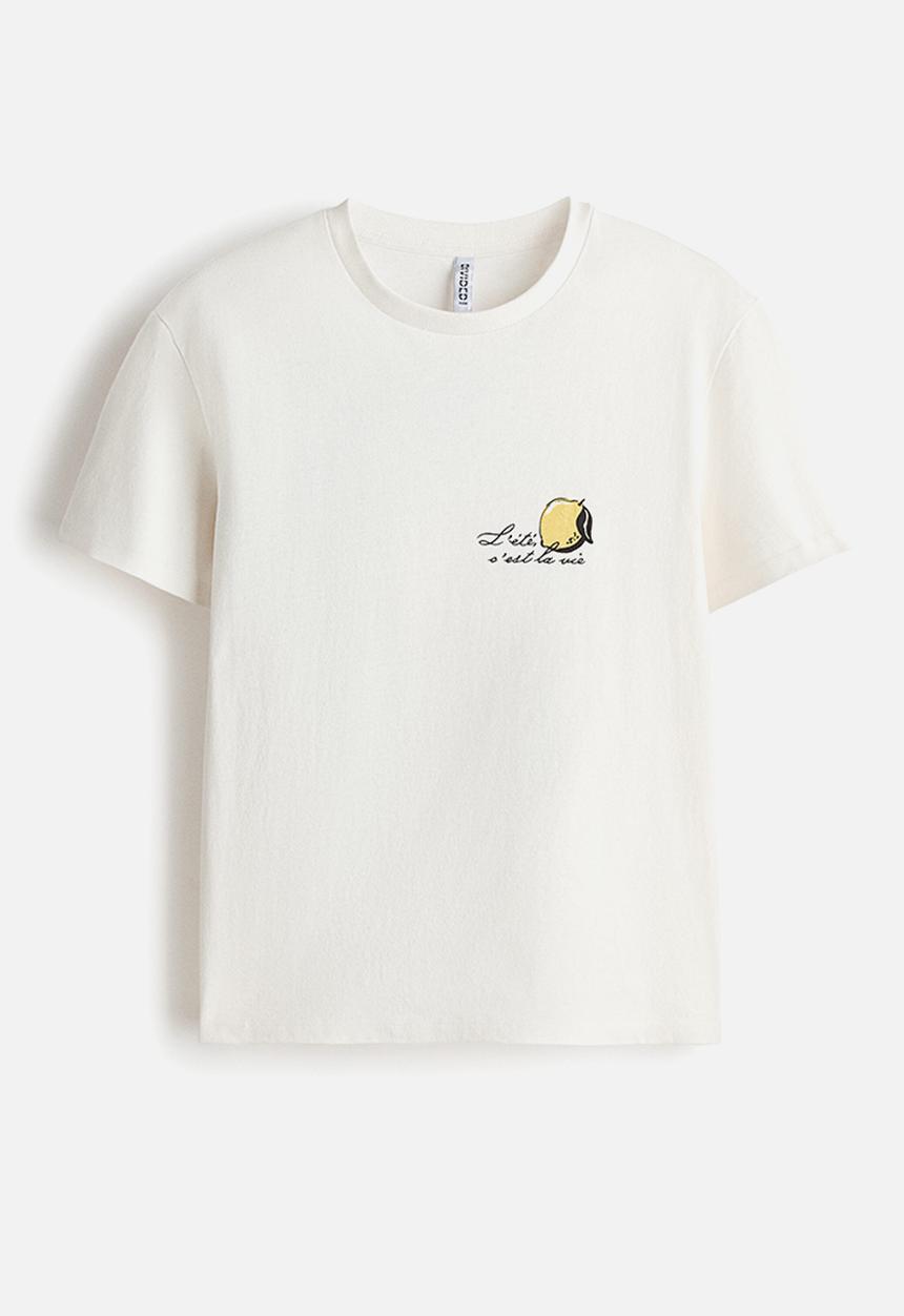 H&M - Appliquéd T-shirt - white/l'été
