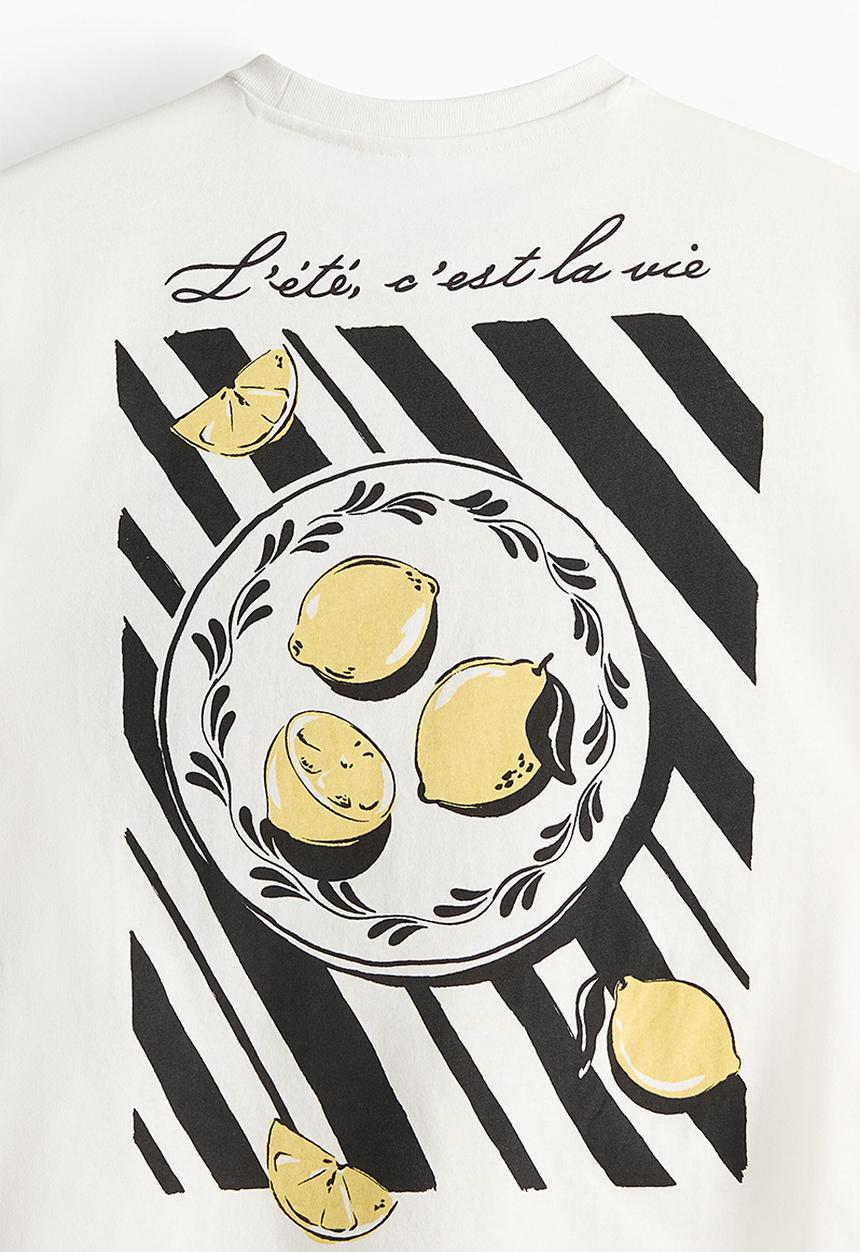 H&M - Appliquéd T-shirt - white/l'été