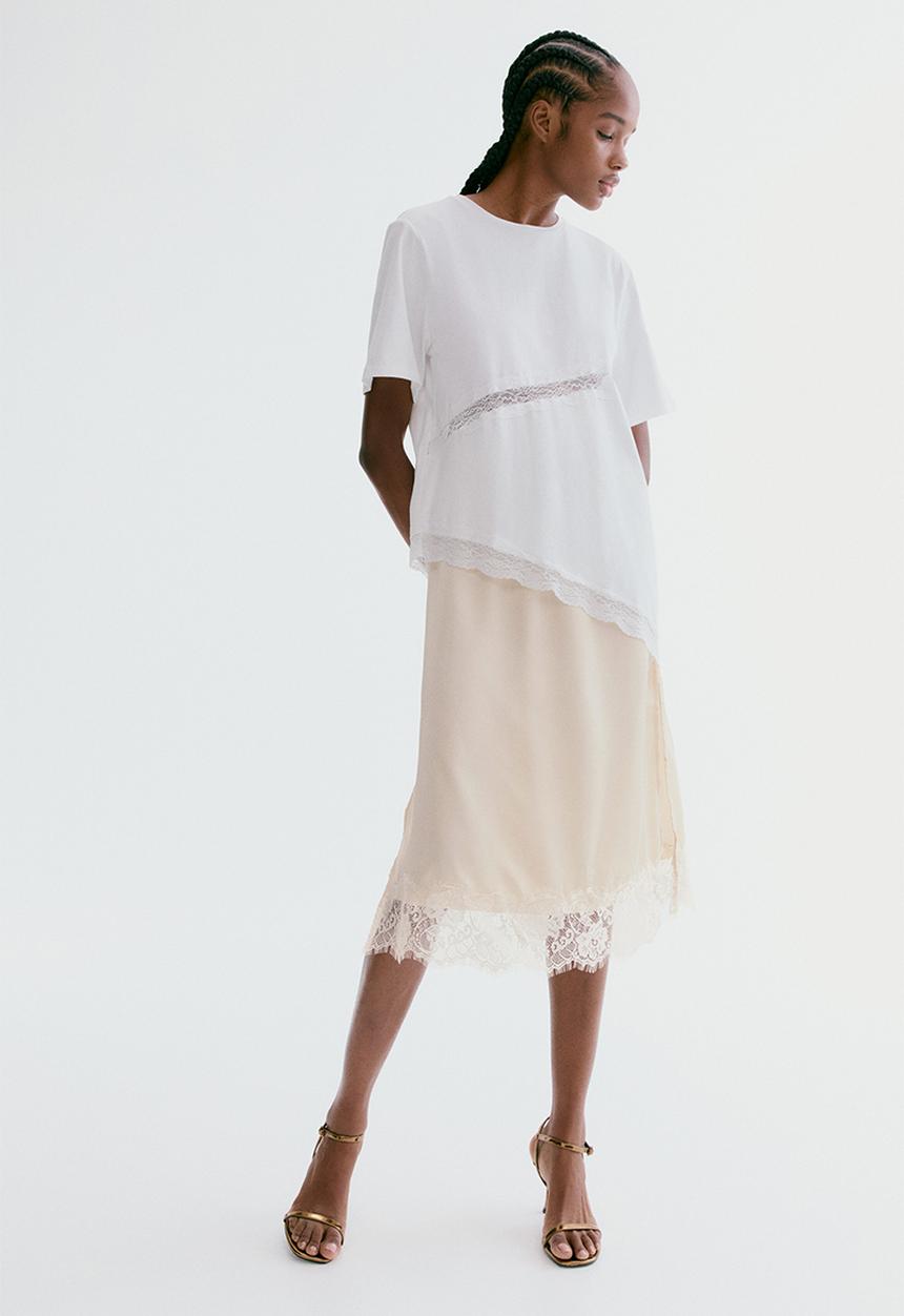 H&M - Lace-trimmed skirt - light beige