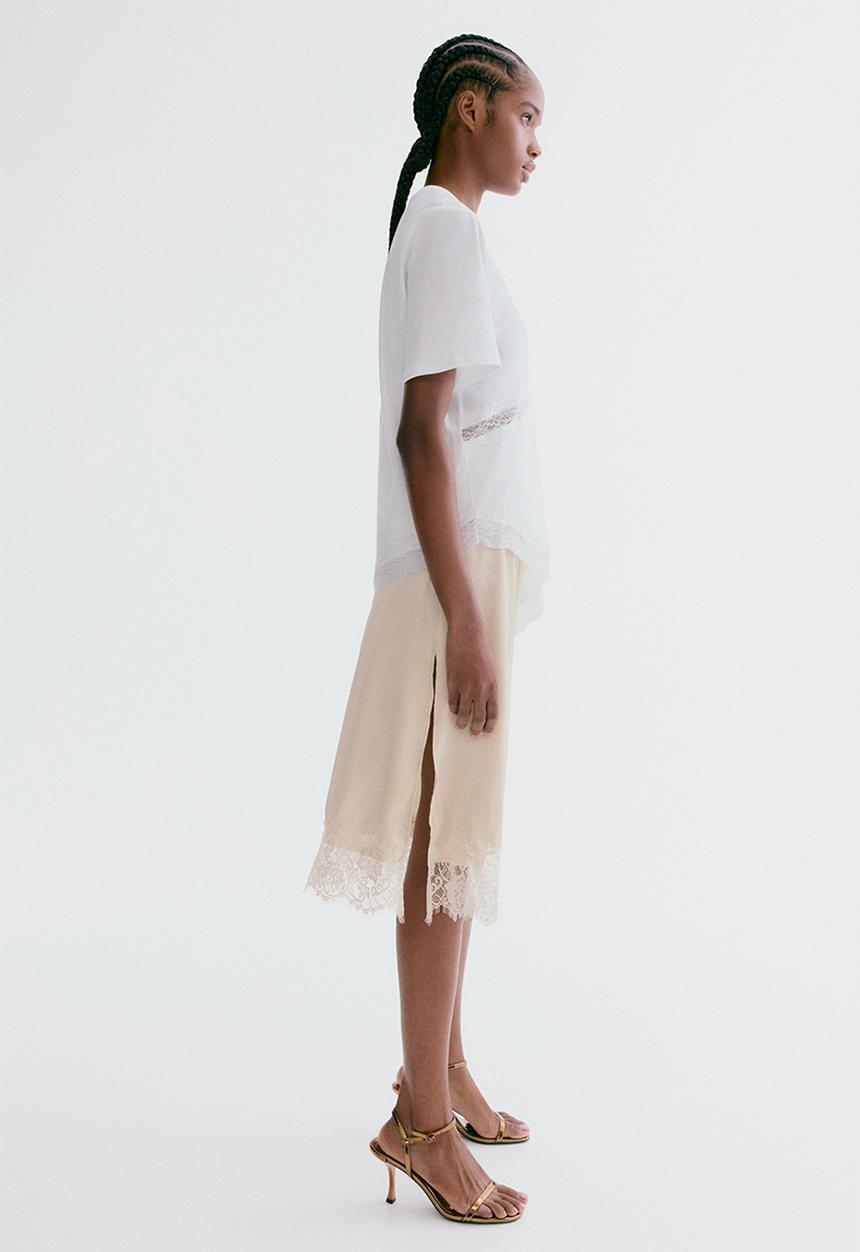 H&M - Lace-trimmed skirt - light beige
