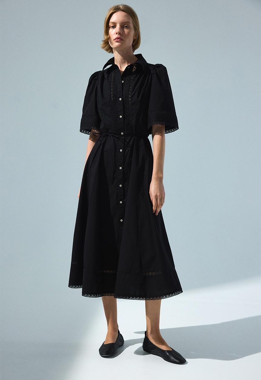 H&M - Pintucked cotton shirt dress - black