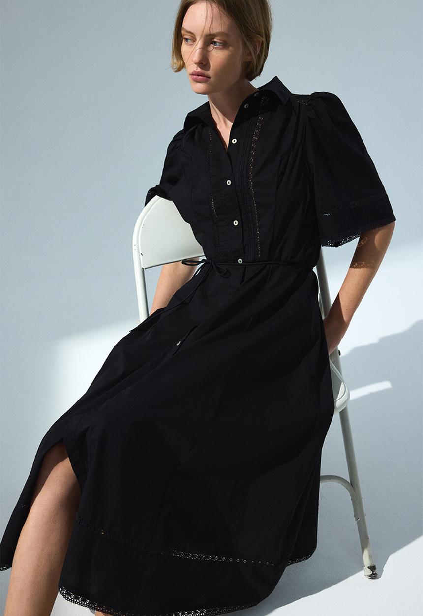 H&M - Pintucked cotton shirt dress - black