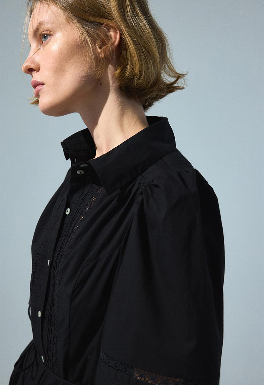 H&M - Pintucked cotton shirt dress - black