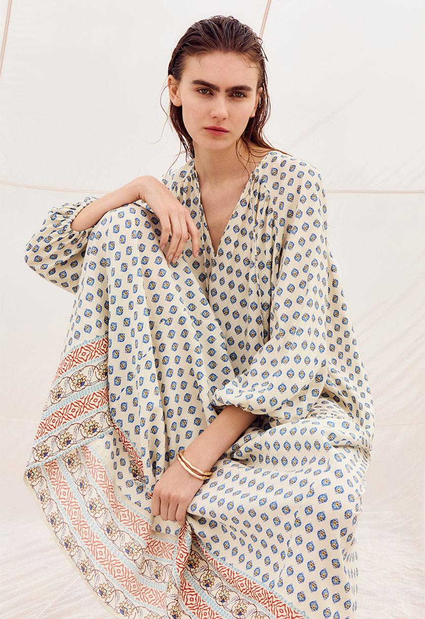 H&M - Oversized tunic dress - light beige/patterned