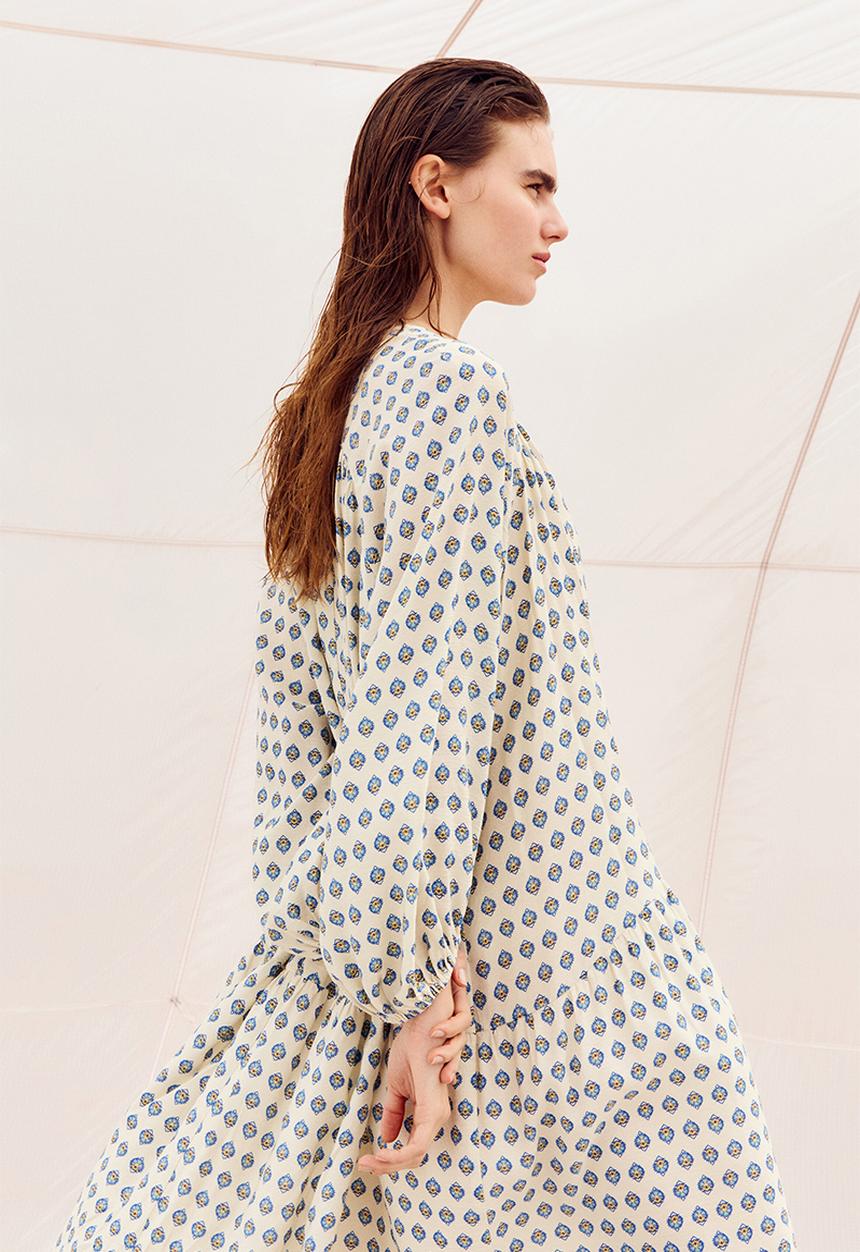 H&M - Oversized tunic dress - light beige/patterned