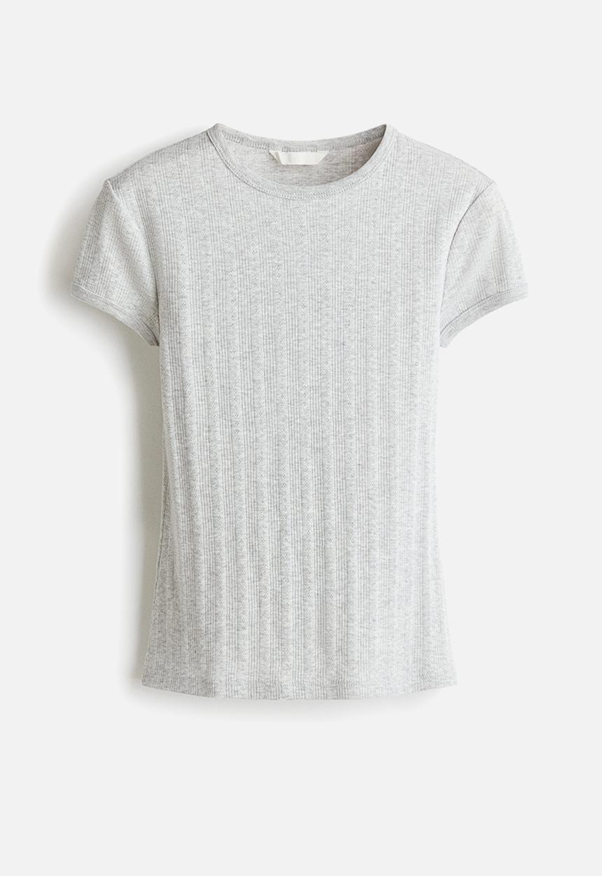 H&M - Pointelle-knit t-shirt - light grey marl