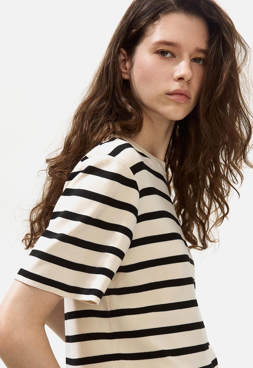 H&M - Knitted t-shirt - light beige/striped