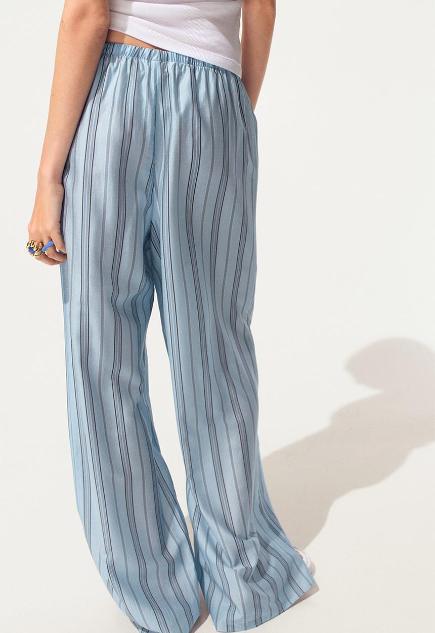 H&M - Wide drawstring trousers - light blue/striped