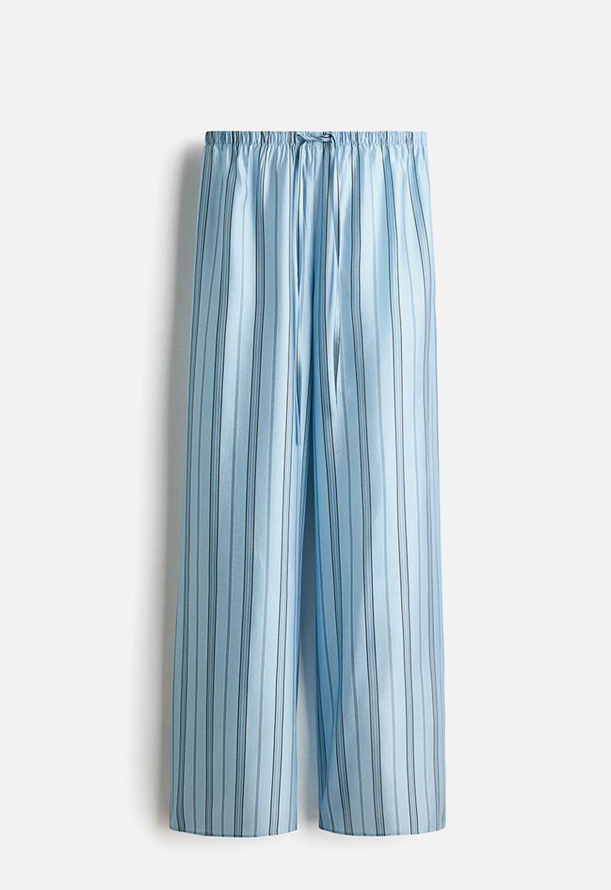 H&M - Wide drawstring trousers - light blue/striped