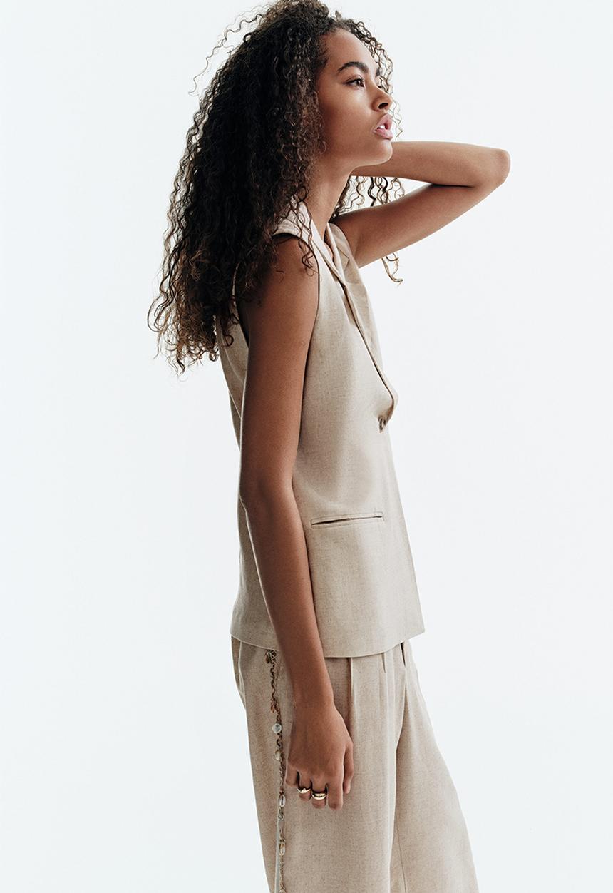 H&M - Linen-blend waistcoat - light beige