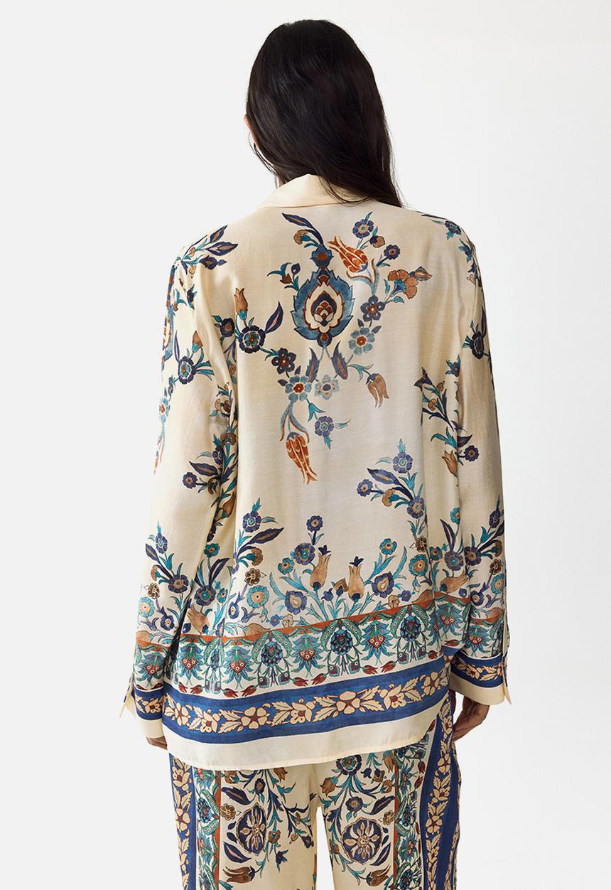 H&M - Oversized printed shirt - light beige/floral
