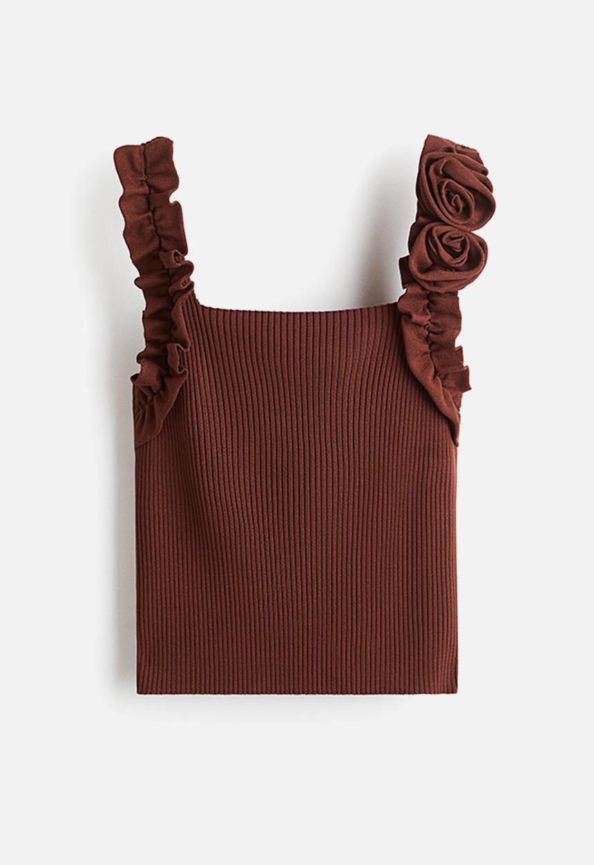 H&M - Rose-appliqu?d rib-knit top - rust brown