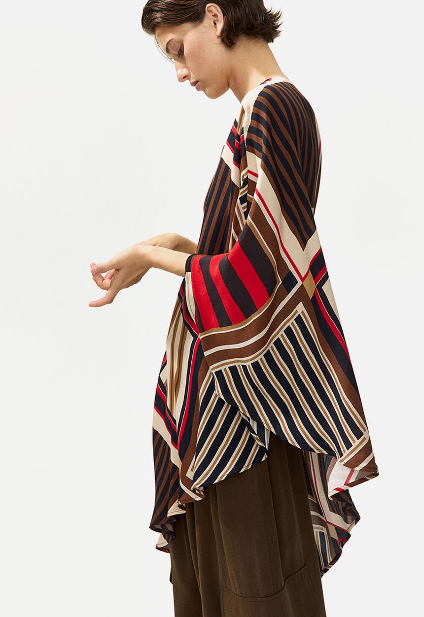 H&M - One-shoulder satin cape top - brown/patterned