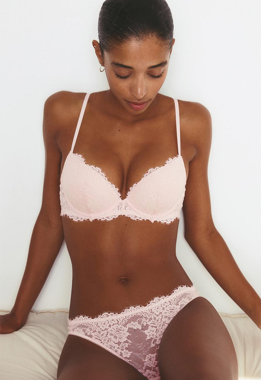H&M - Lace super push-up bra - light pink