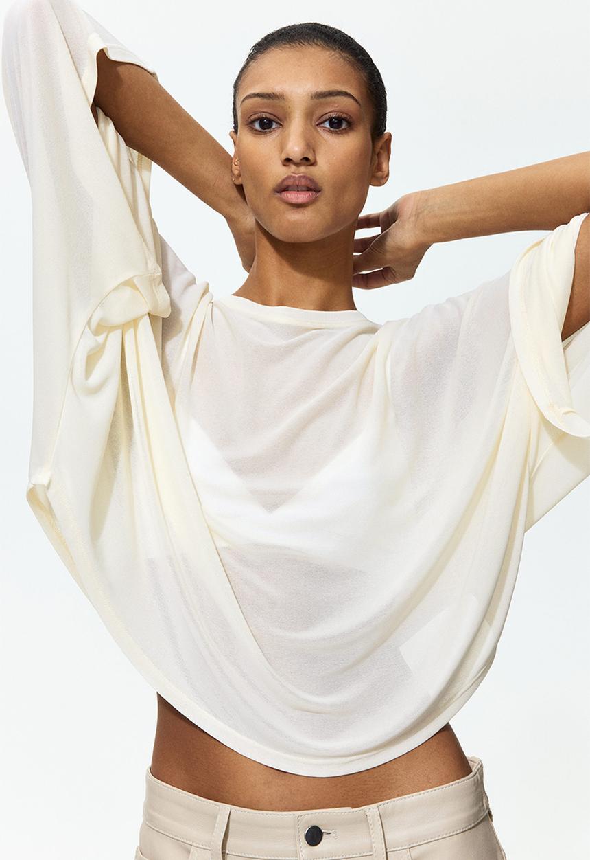 H&M - Batwing-sleeved jersey top - pale yellow