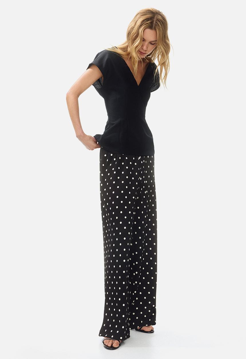 H&M - Wide pull-on trousers - black/polka dot