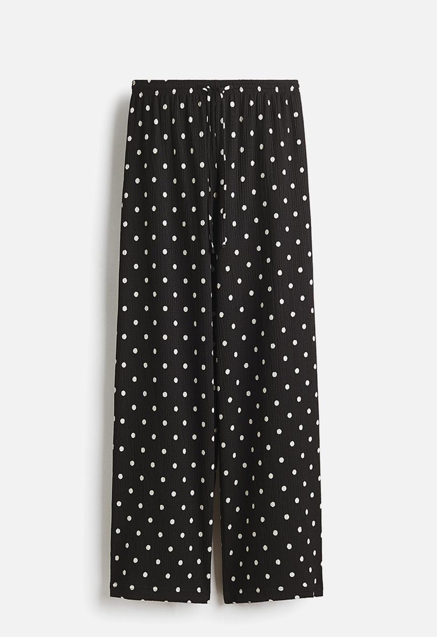 H&M - Wide pull-on trousers - black/polka dot