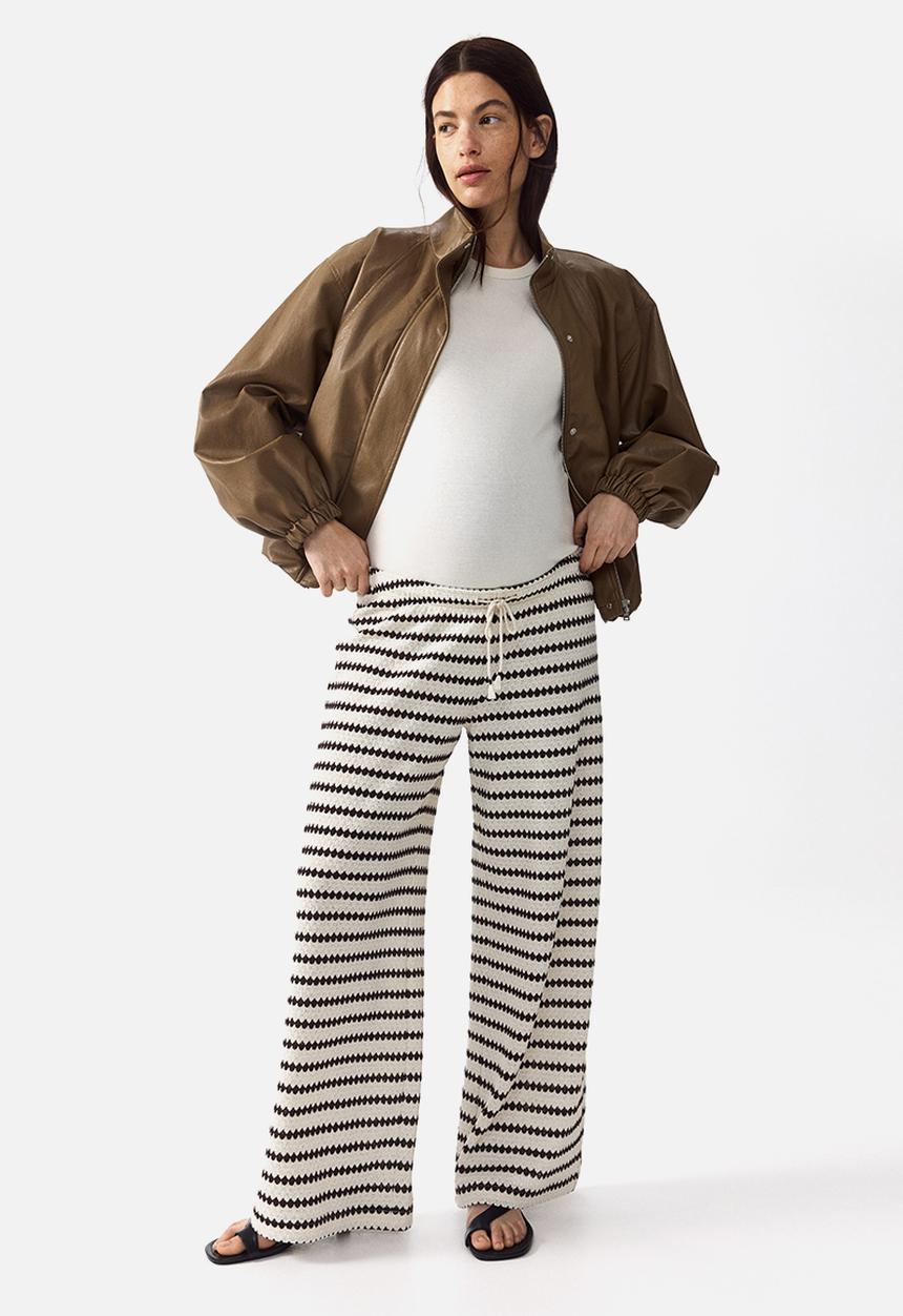 H&M - Mama before & after knitted trousers - white/striped