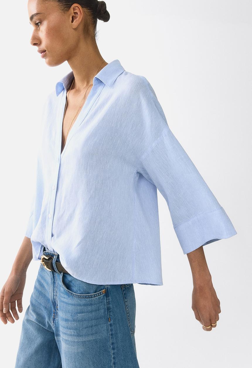 H&M - Linen-blend shirt - light blue