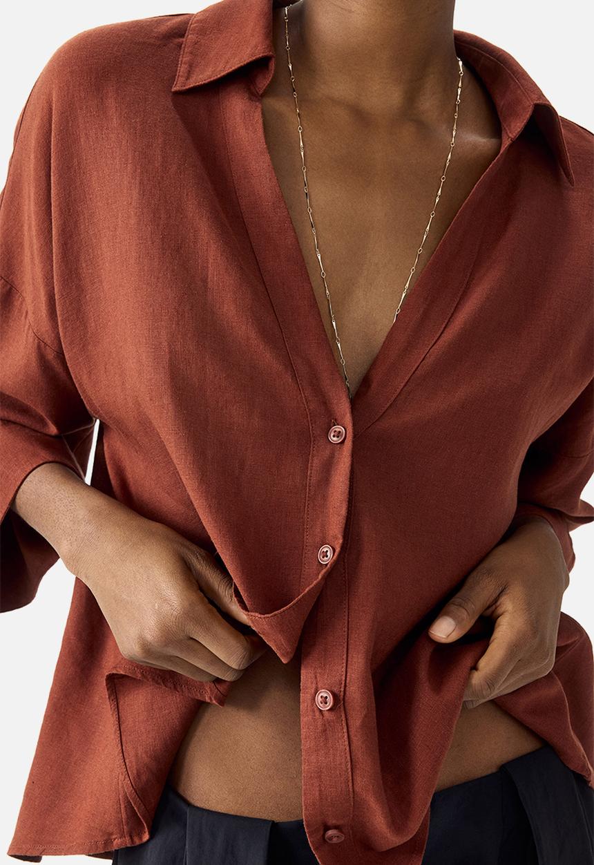 H&M - Linen-blend shirt - brown