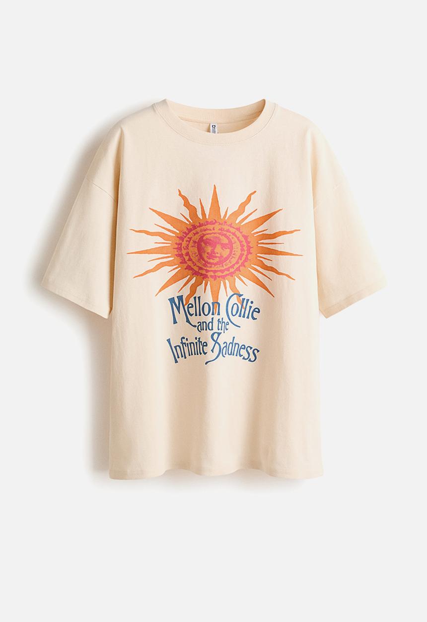 H&M - Oversized print-motif T-shirt - beige/the smashing pumpkins