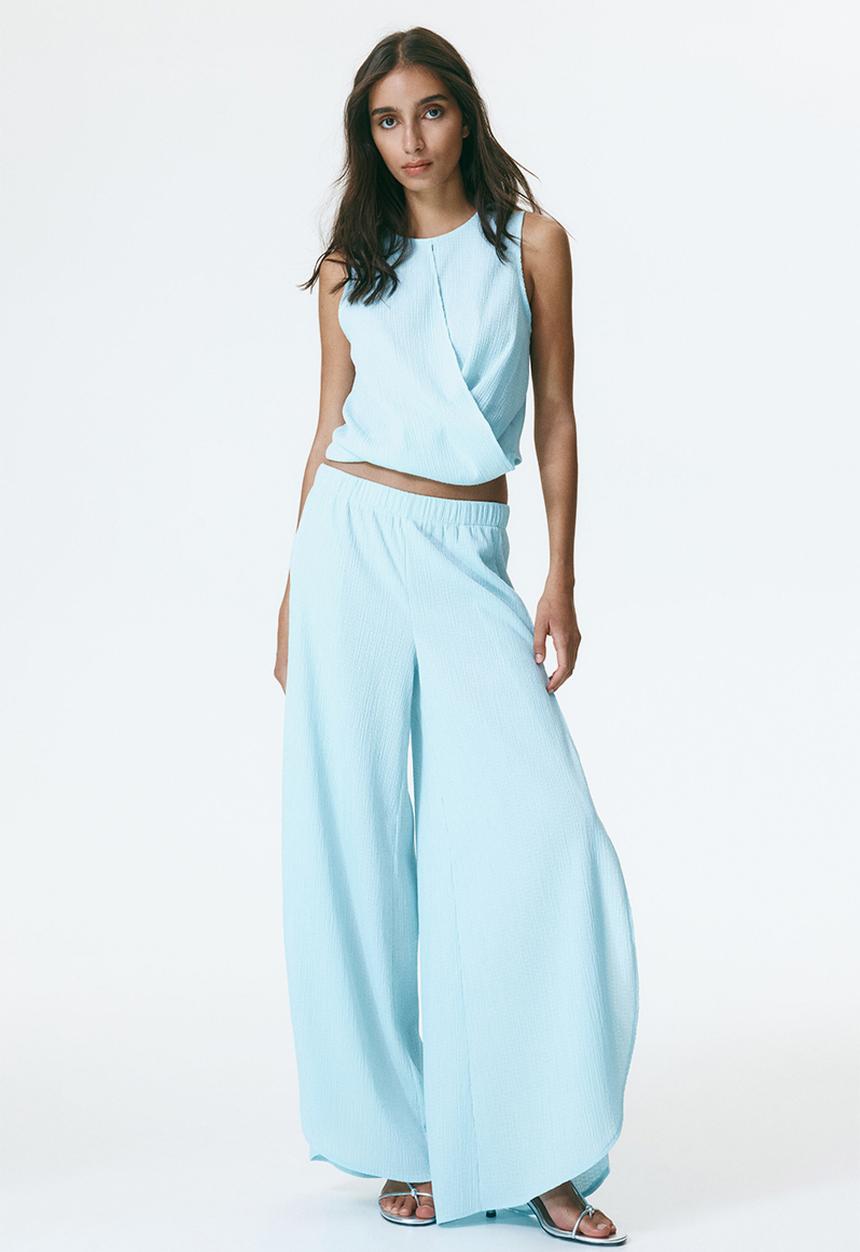 H&M - Wide wrap-detail trousers - light turquoise
