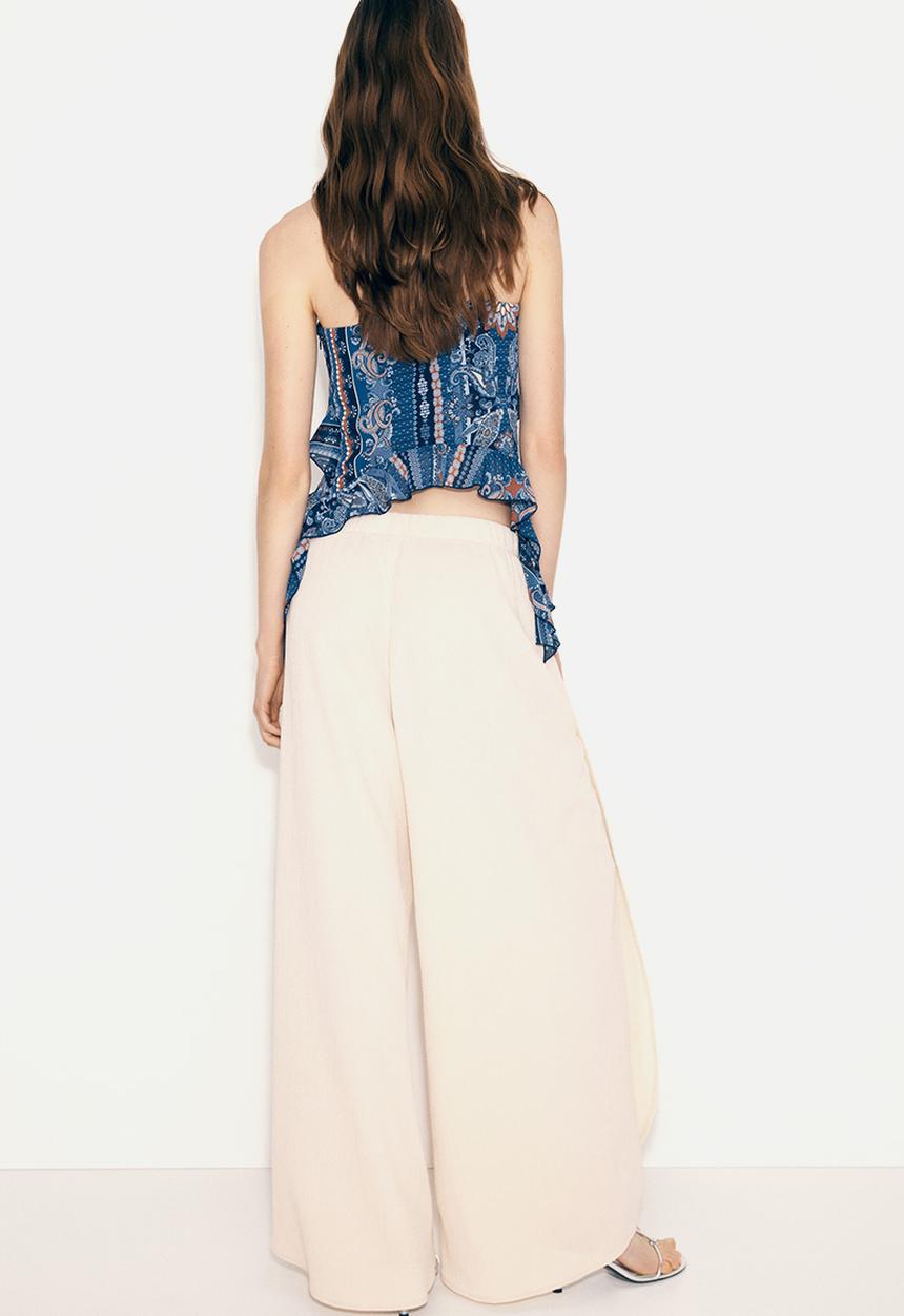 H&M - Wide wrap-detail trousers - cream