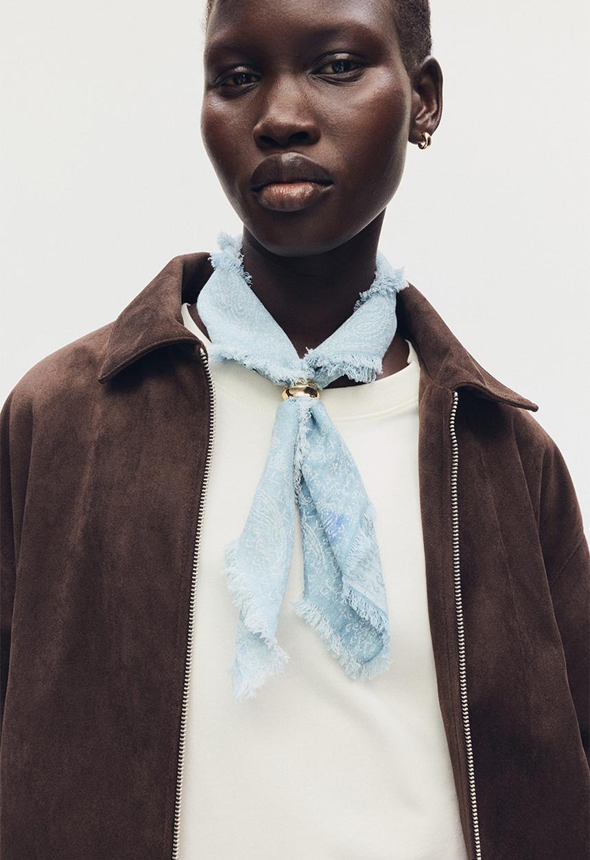 H&M - Printed cotton scarf - blue/paisley pattern
