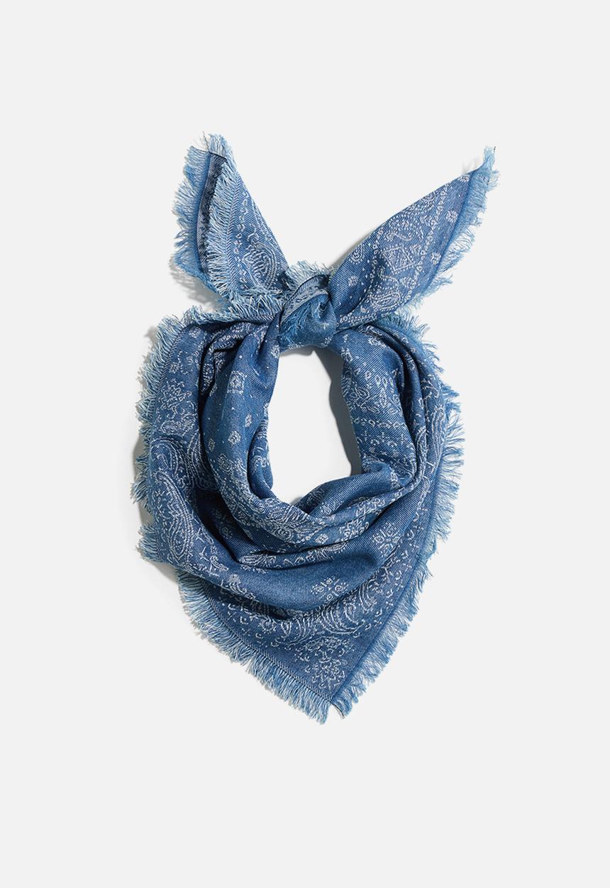 H&M - Printed cotton scarf - blue/paisley pattern